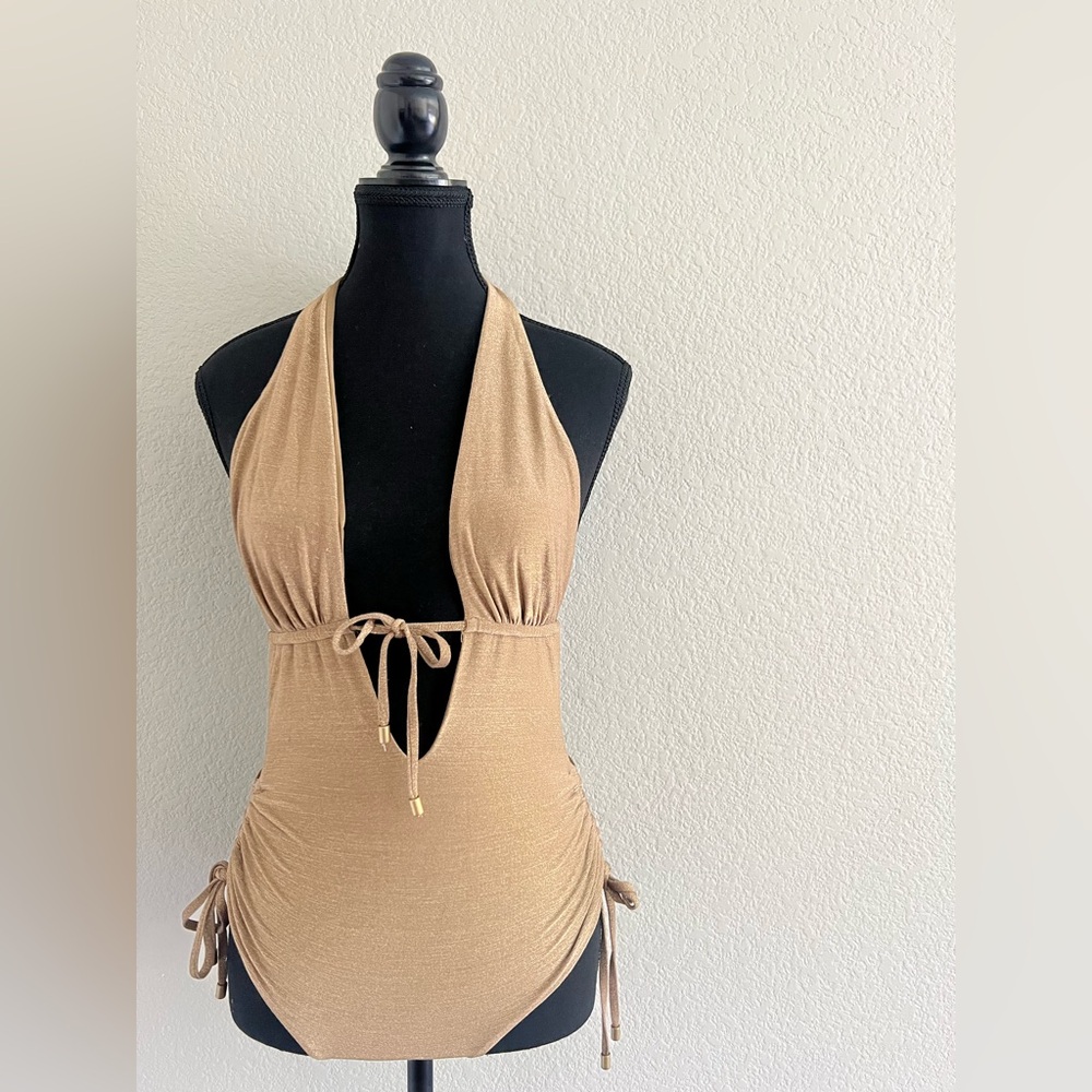 Gold Halter Sexy One-Piece Swimsuit by Everything but Water - Picture 1 of 11